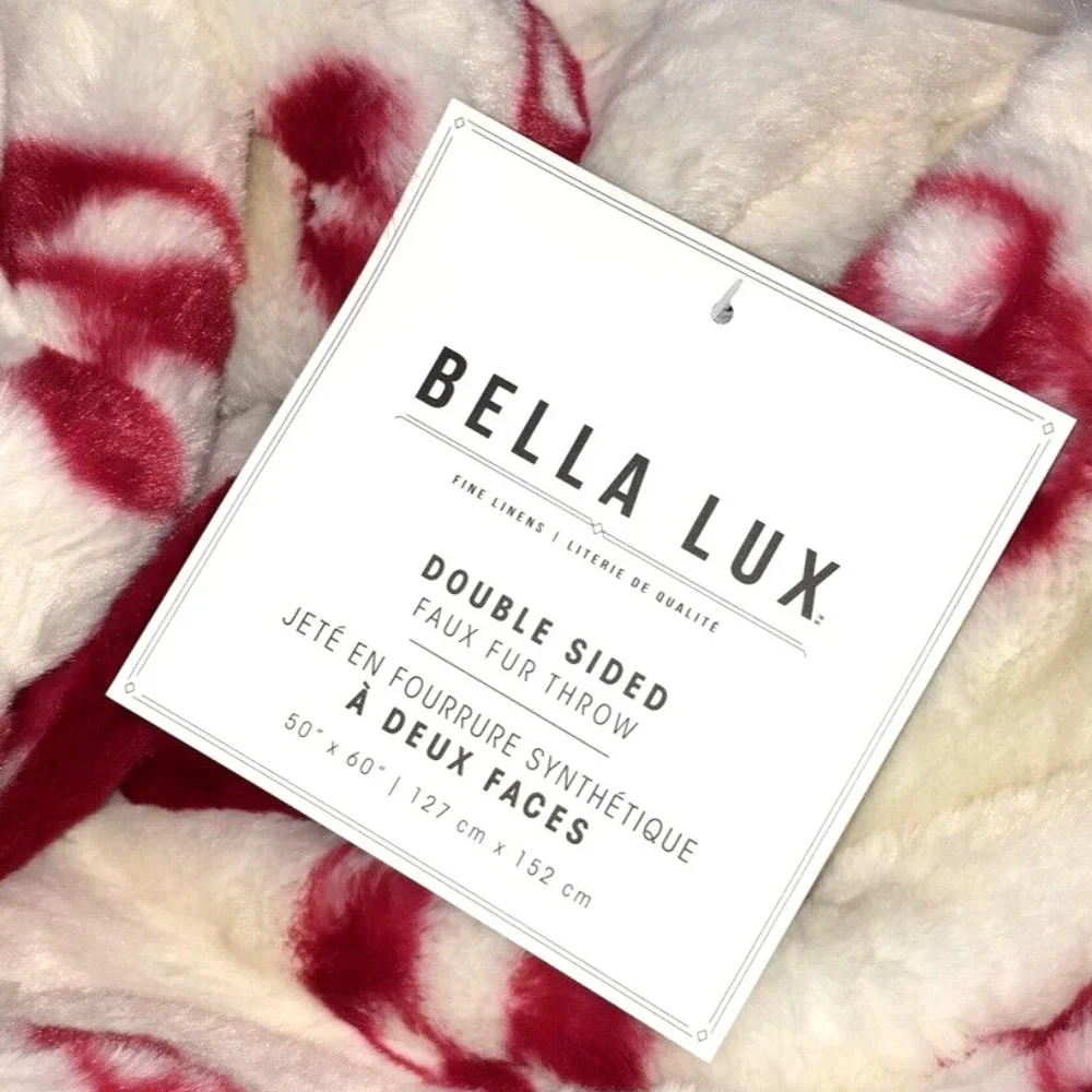 Bella Lux Candy Cane Faux Fur Throw Blanket Red White Christmas Holiday Decor
